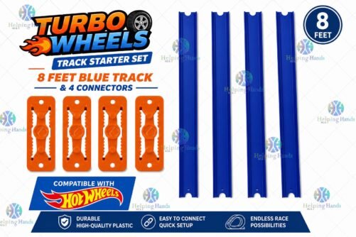 Turbo Hot Wheels Track Starter Set 8 Feet Blue Track 4 Connectors
