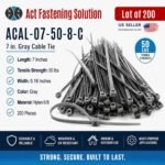 200 Act Gray High-Quality UV Nylon ACAL-07-50-8-C - 7 in 50 lbs Cable Ties