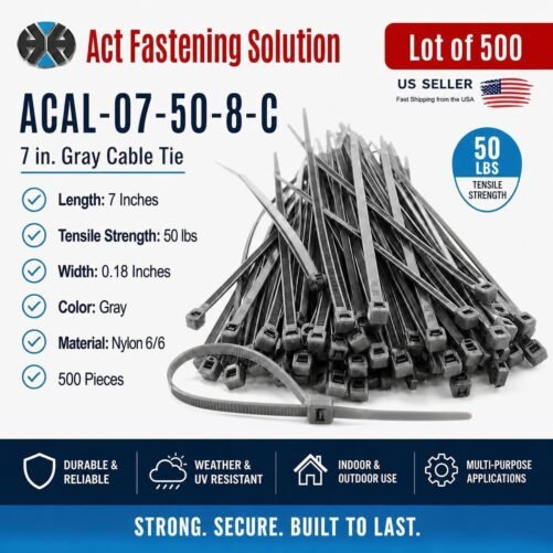 500 Act Gray High-Quality UV Nylon ACAL-07-50-8-C - 7 in 50 lbs Cable Ties