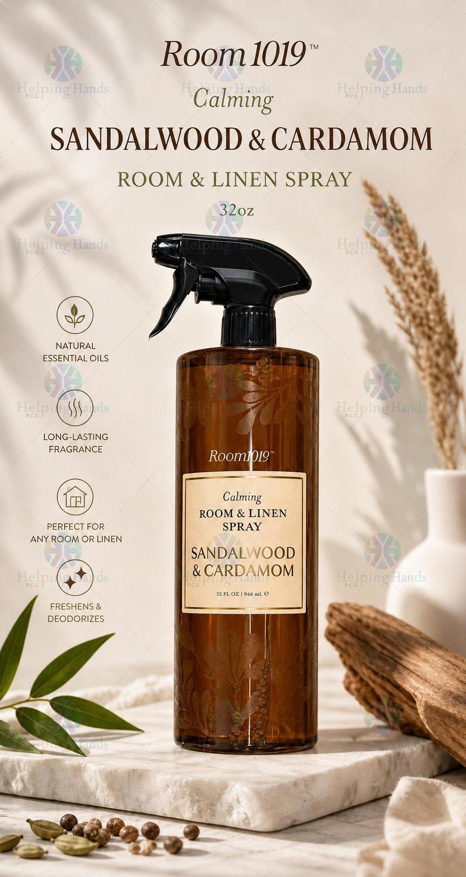 Large Room 1019 Calming Sandalwood & Cardamom Room Linen Spray 32oz