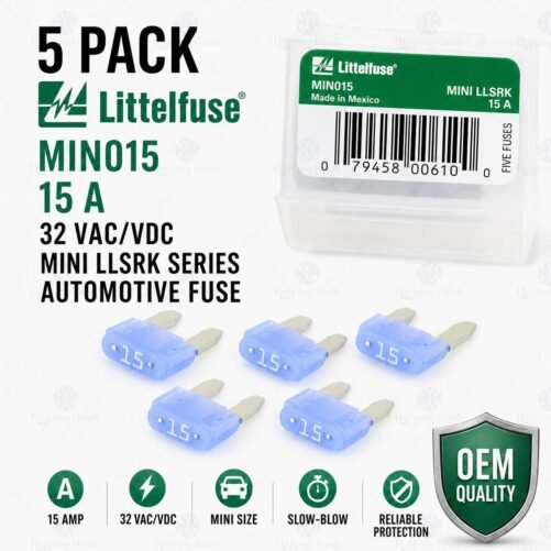 5 Pack Littelfuse MIN015 MINI LLSRK 15 A 32VAC/VDC BLADE Automotive Fuse