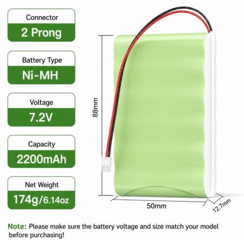 Motoma 2-Pin Nickel-Metal Battery Ni-MH SG6C 2200mAh 7.2V With Padding