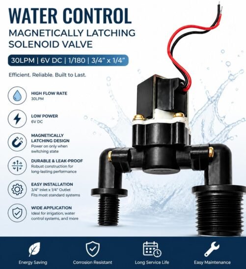 30LPM 6v DC 1/180 Water Control Magnetically Latching Solenoid Valve 3/4 x 1/4