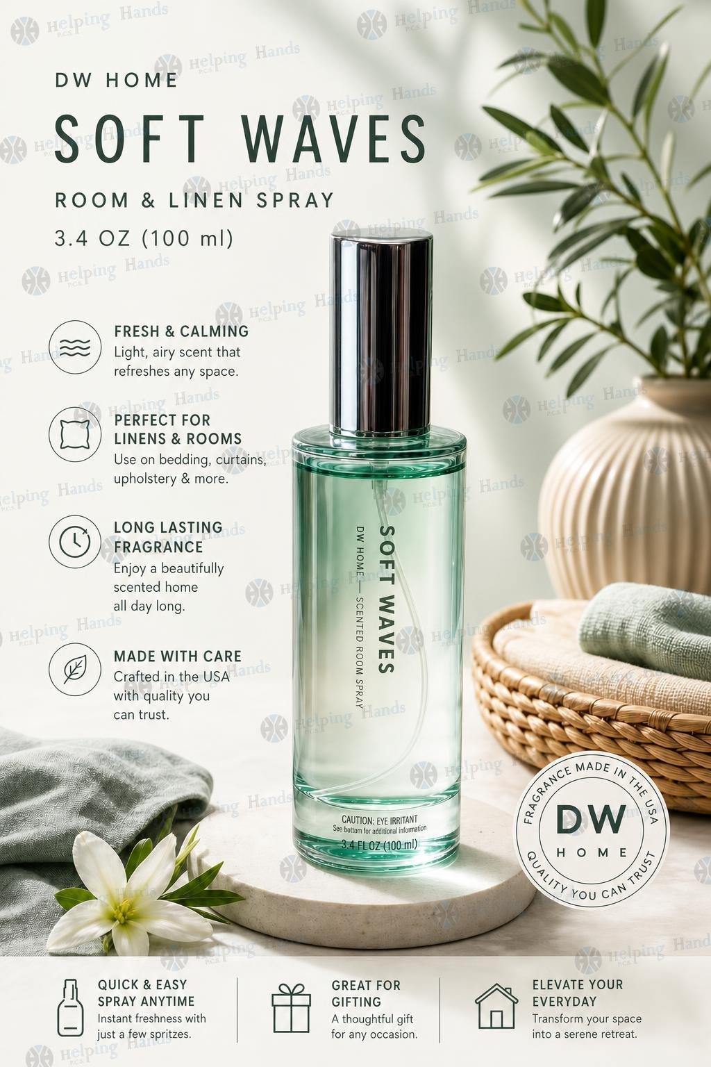 DW Home Long Lasting Soft Waves Room And Linen Spray 3.4 oz