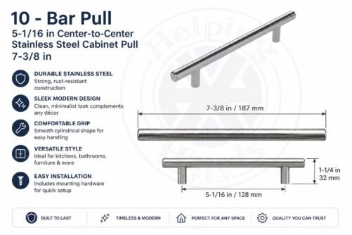10 - Bar Pull 5-1/16 in Center-to-Center Stainless Steel Cabinet Pull 7-3/8 in
