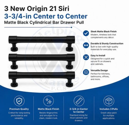 3 New Siri 3-3/4-in Center to Center Matte Black Cylindrical Bar Drawer Pull