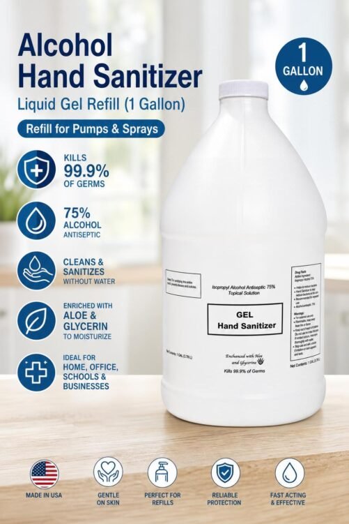 Alcohol Hand Sanitizer Liquid Gel Refill (1 Gallon) - Refill for Pumps & Sprays