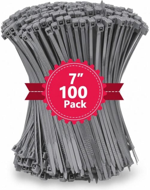 100 Heavy Duty Gray 7" Inch Nylon Cable Wire Zip Ties 50 LBS UV -40℉ to +185℉