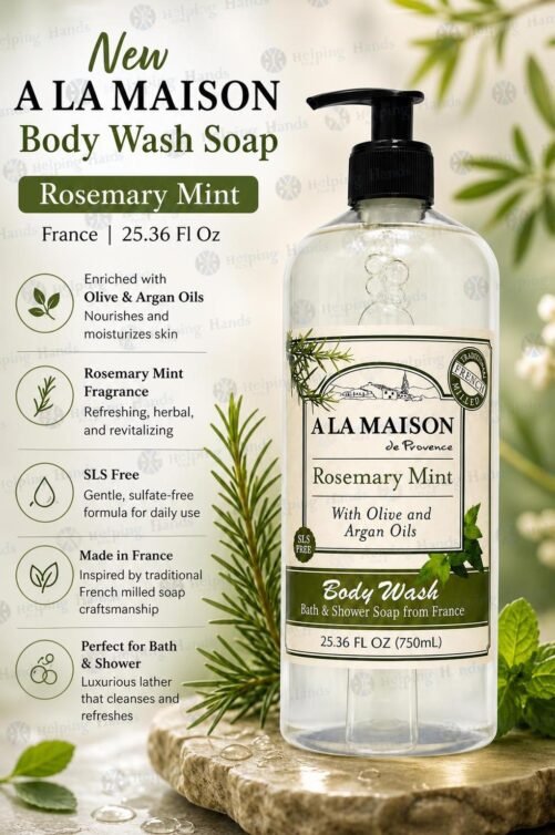 New A La Maison Body Wash Soap - Rosemary Mint - France - 25.36 Fl Oz