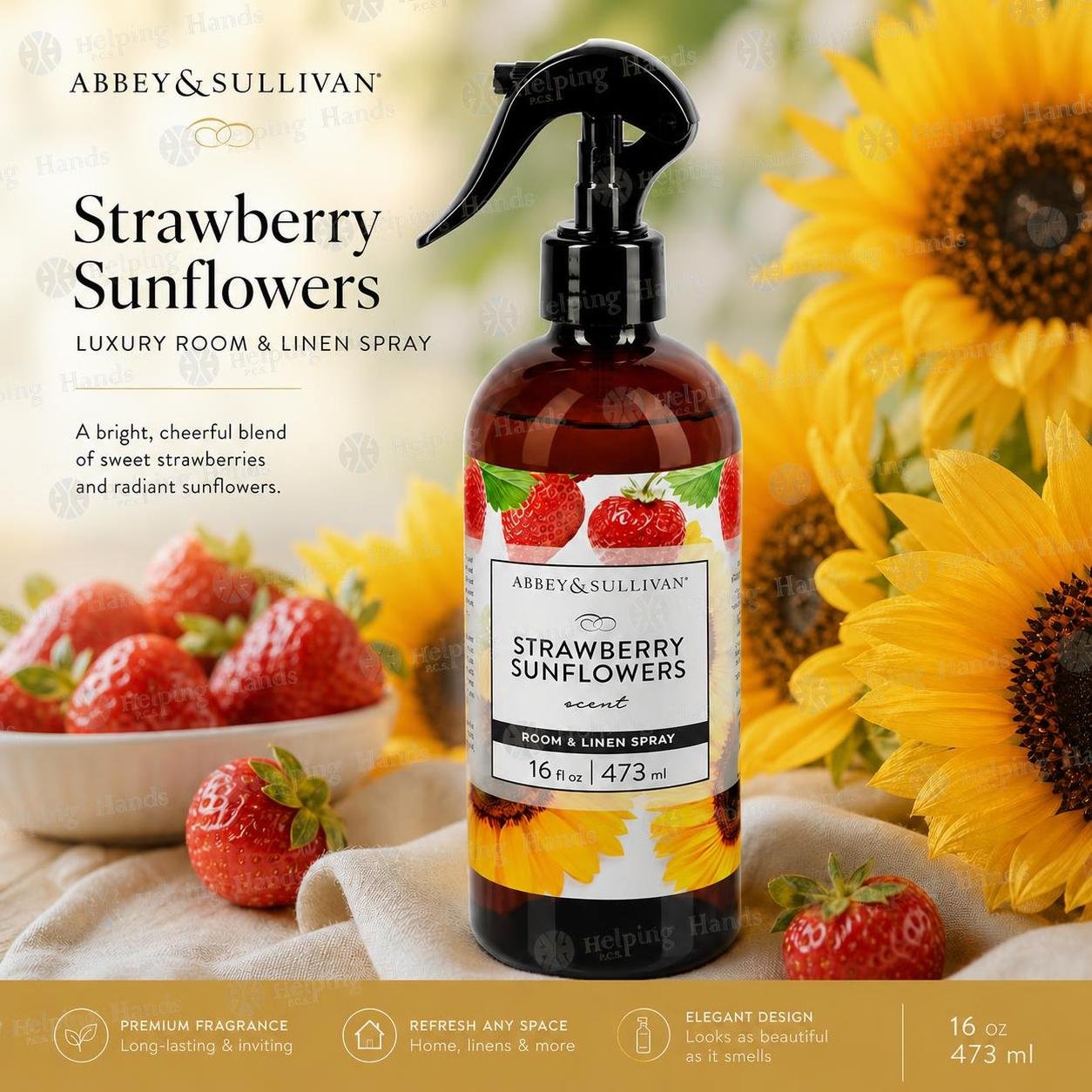 New Abbey & Sullivan "Strawberry Sunflowers" Luxury Room & Linen Spray 16 oz