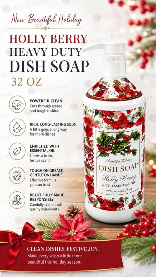 New Beautiful Holiday - Holly Berry - Heavy Duty Dish Soap 32 oz