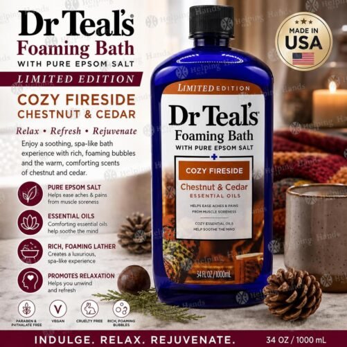Dr Teal’s Cozy Fireside Chestnut & Cedar Foaming Epsom Bath Wash Limited Edition 34oz