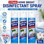 3 Pack Homebright Disinfectant Spray - Linen Scent, Kills 99.9% of Germs, 6 oz