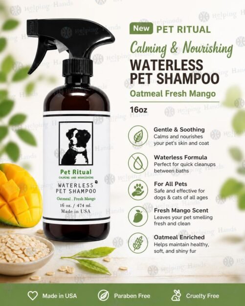 PET RITUAL Calming & Nourishing WATERLESS PET SHAMPOO Oatmeal Fresh Mango 16oz