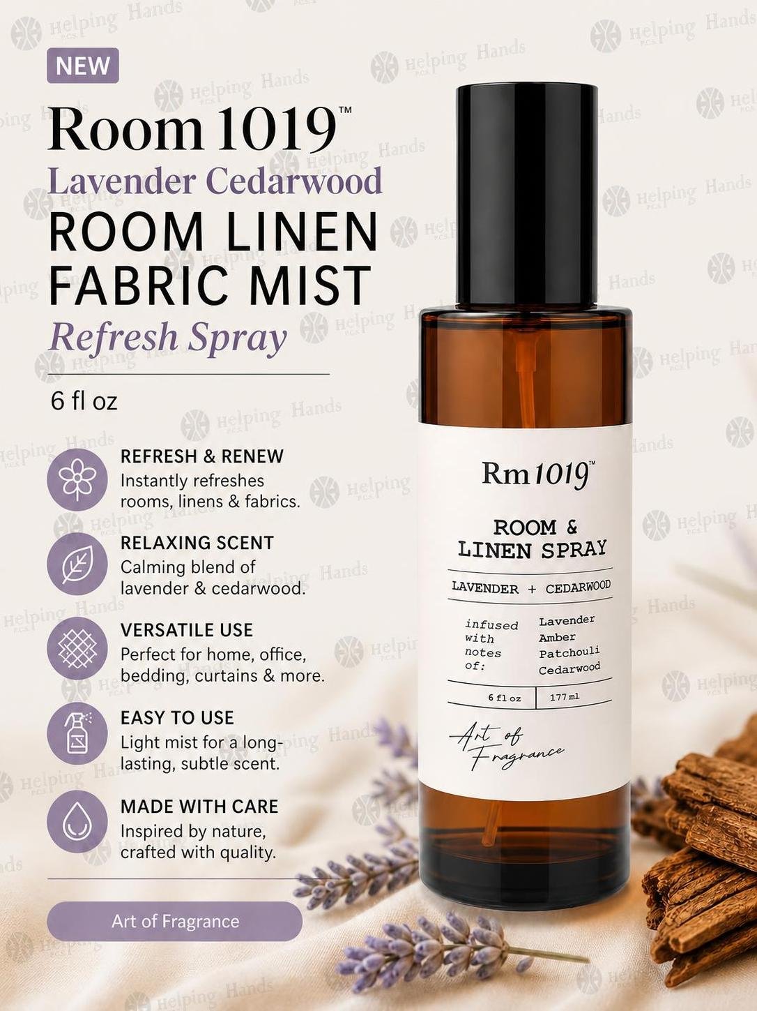 Room 1019 Lavender Cedarwood Room Linen Fabric MIST Refresh Spray 6 fl oz