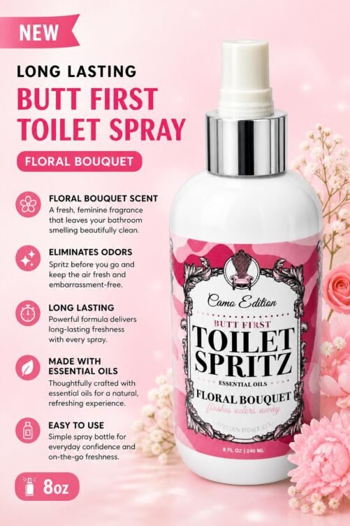 New Long-Lasting Butt First Toilet Spray Air Freshener 8oz - Floral Bouquet