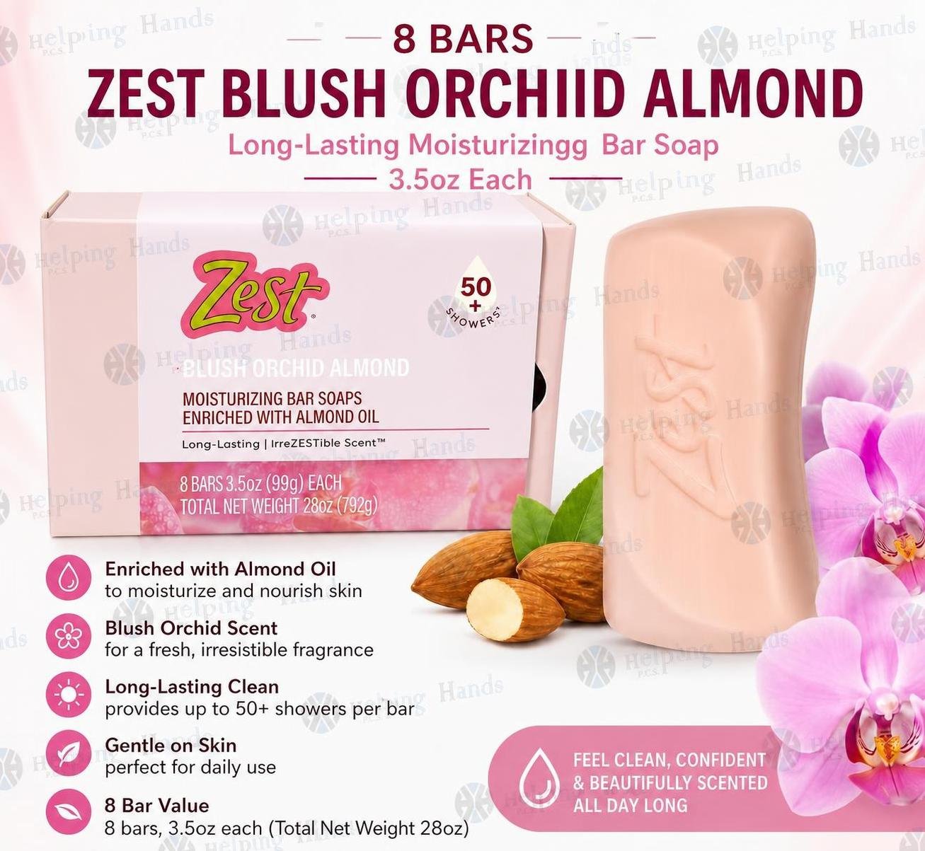 New 8 Bars Zest Blush Orchid Almond Long-Lasting Moisturizing Bar Soap 3.5oz Ea