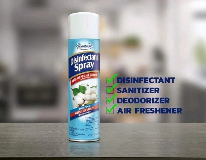 3 Pack Homebright Disinfectant Spray - Linen Scent, Kills 99.9% of Germs, 6 oz - Image 2
